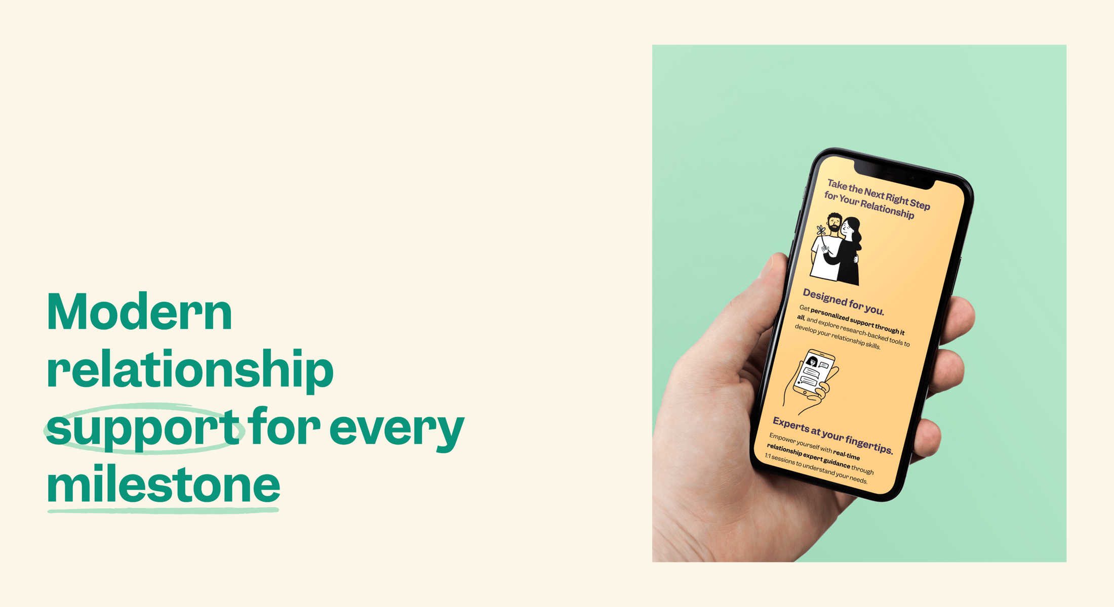 Modern relationship support for every milestone: app screen